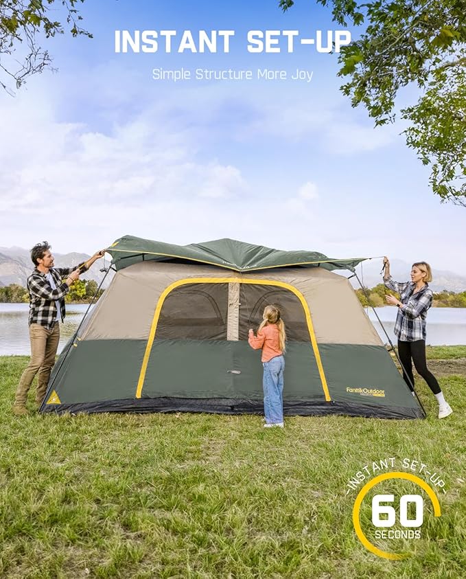 FanttikOutdoor Camping Tent 4/6/8/10 Person Instant Cabin Tent Setup in 60 Seconds with Rainfly & Windproof Portable with Carry Bag for Family Camping & Hiking, Upgraded Ventilation, Navy Blue