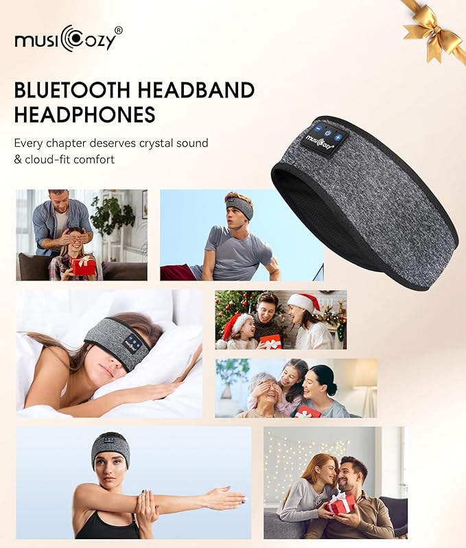 MUSICOZY Sleep Headphones Bluetooth 5.4 Headband, Wireless Earphones Music Sleep Earbuds Sleeping Eye Mask with HD Stereo Speakers for Workout Running Travel Yoga, Ideal Gifts for Men Women
