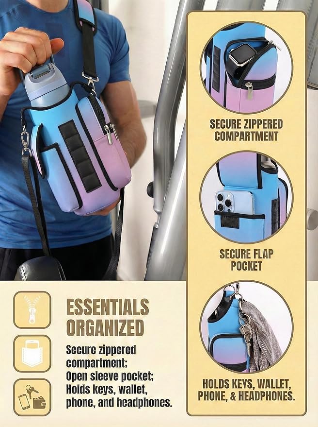 AUPET Magnetic Gym Bag for Men & Women, Small Gym Bag Organizer, Crossbody Magnets Gym Water Bottle Bag Holder Carrier Fits for 18-40oz Owala Yeti Hydro Flask, Workout Pouch for Phone, Keys & Wallet