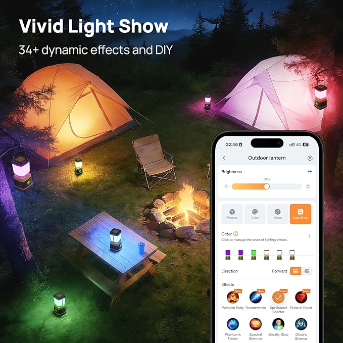 Consciot Smart RGBTW Battery Powered LED Lantern with APP Control, 1000LM, Tunable White 2700K-6500K & 16 Million Colors Dimmable Lamps, with Music Sync, DIY Scenes, Vivid Group Light Show Mode & More