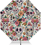 ALAZA Folding Umbrella Sugar Skulls Day Of The Dead Compact Travel Umbrella Automatic Open Close, Inverted Umbrellas for Rain Windproof Sun Umbrellas UV Protection Large Portable Reverse