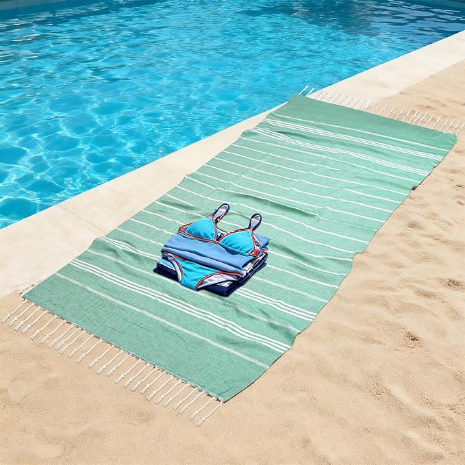 YSYJ Turkish Beach Towel 36 Pack Extra Large Beach Towels 36"x71" Soft Turkish Towel Bulk Sand Free Quick Dry Bath Towels Blanket for Adult Teal
