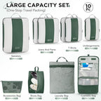 10 Set Compression Packing Cubes for Travel Essentials,Compressible Expandable Packing Cubes for Suitcase,OlarHike Luggage Organizer Bags for Travel,Handy Helper for Organizing Clothes(Dark Green)