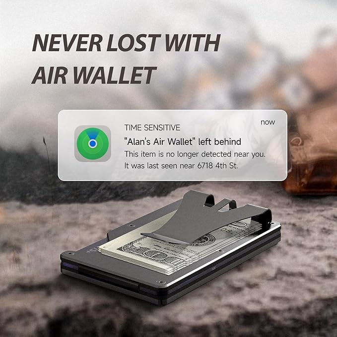 Air Wallet,Minimalist Wallet With Built In Airtag Chip, Rfid Blocking Credit Card Holder,Slim Wallet For Men,Compatible With Apple Find My Ios Only,Detachable Money Clip (Minimalist, Black)