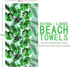 Genovega Oversized Terry Beach Towel 36 x 72 in Soft Extra Large Big Pool Swim Towels for Adult XL Clearance Big Travel Blanket Cruise Vacation Accessories Essentials Lounge Chair Cover Green Leaves