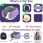 napfun Neck Pillow for Travel with Travel Pouch, Sleep Mask & Earplugs, Memory Foam Airplane Pillow for Headrest Sleep with Eyeshades, Plane Essentials with Eye Blindfold, Light Purple Striped Kit