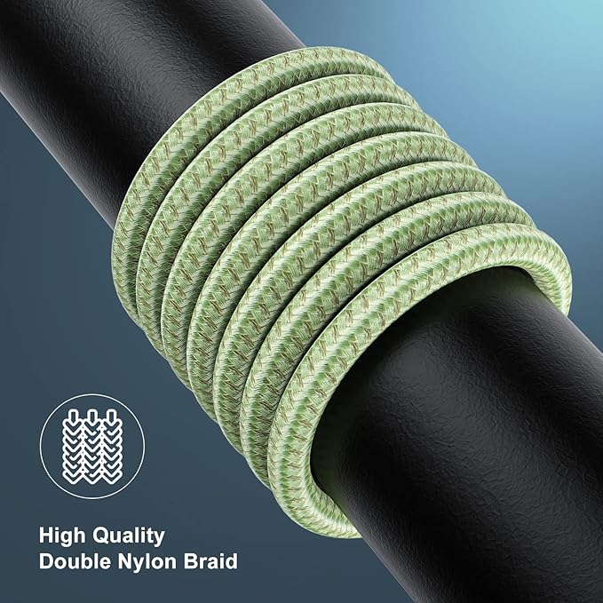 Essri 2Pack for iPhone Charger Cord 1FT, Lighting Cable 1 Feet to USB Charging Cable, Nylon Braided Charging Cord 1 Foot Compatible with iPhone 14 13 12 11 X XS XR 15 Pad - Light Green