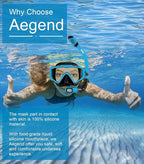 Aegend Snorkeling Gear for Adults Youth Kids, Snorkel Mask with Top Dry Valve - Panoramic View Anti-Leak and Anti-Fog with Mesh Bag for Snorkeling, Scuba Diving, Freediving & Swimming