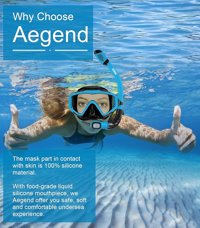 Aegend Snorkeling Gear for Adults Youth Kids, Snorkel Mask with Top Dry Valve - Panoramic View Anti-Leak and Anti-Fog with Mesh Bag for Snorkeling, Scuba Diving, Freediving & Swimming
