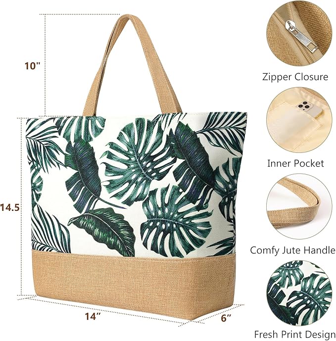 Trifabricy Beach Bag for Women, Large Beach Tote Bags with Zipper, Woven Straw Tote Waterproof, Swim Gym Shopping Travel Bag