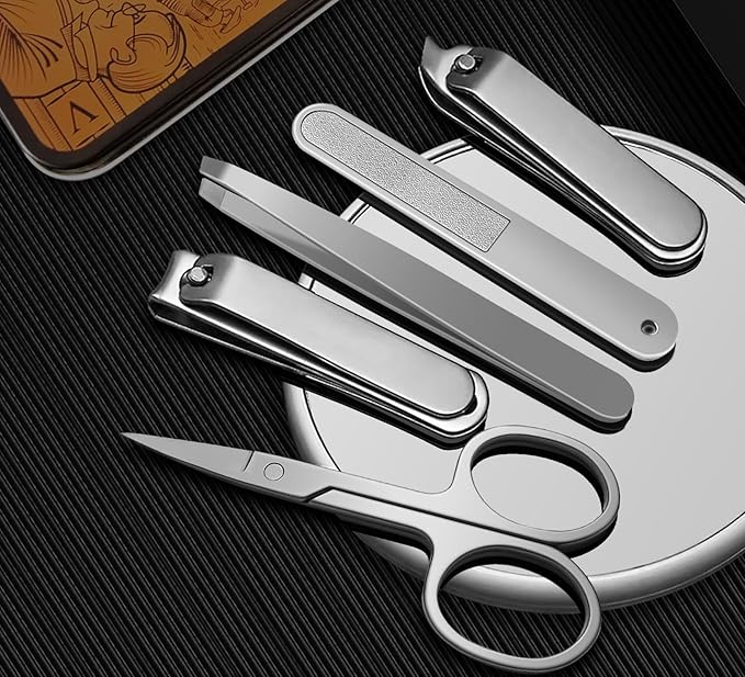 Konovo 5-Piece Nail Clippers Set, Stainless Steel Manicure Set, Travel Nail Grooming Kit for Men & Women, Toenail & Fingernail Clippers