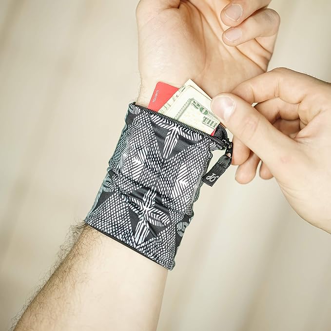 Travel Wrist Wallet Pouch With Zipper Pocket For Cash, Cards, Money. Made For Travel, Running, Walking & Hiking - Maui Black/Black