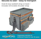 High Road CarHop Front Seat Car Organizer with Car Cup Holder, Passenger Seat Tray and Padded Filing or Cooler Compartment with Side Pocket Storage, Gray