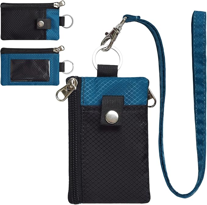 CHENSPRX Minimalist RFID Blocking Small Wallet with ID Window,WaterResistant Zip Id Case Wallet with Lanyard Keychain for Cards,Cash,Travel,Women,Men
