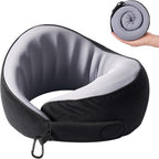 KPNEOL Travel Pillow, 100% Pure Memory Foam Travel Neck Pillow Airplane Neck Support Ergonomic Design for Traveling Suitable for Airplanes,Offices and Cars-Cooling Silk Black