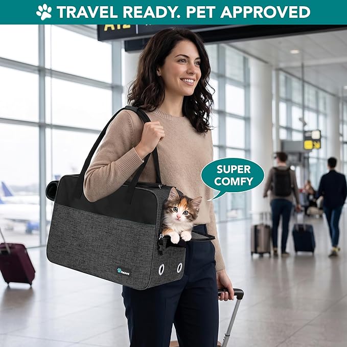 PetAmi Dog Purse Carrier for Small Dogs Cats, TSA Airline Approved Soft-Sided Pet Carrier with Pockets, Ventilated Travel Tote Bag with Bed & Shoulder Strap, Puppy Kitten, Max 12 lbs, Heather Charcoal