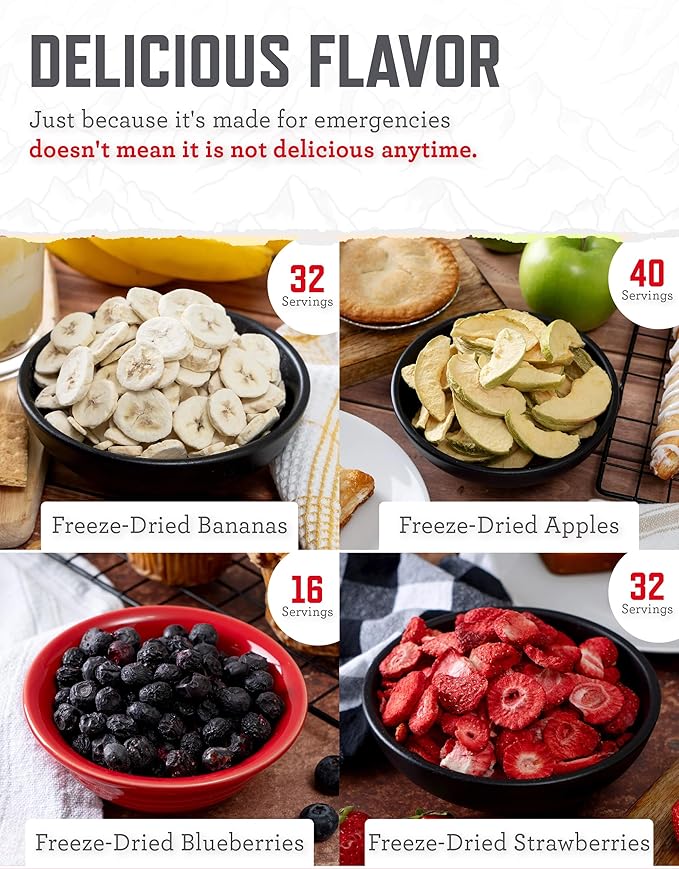 ReadyWise Emergency Food Supply - 120 Servings Fruit Bucket, Nutritious Meals, Dehydrated & Freeze Dried Food for Backpacking, Camping Essentials & Disaster Prepping Supplies, up to 25 Year Shelf Life