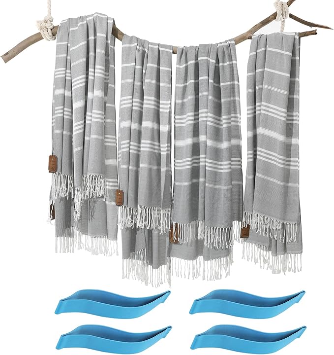 4 Packs Turkish Beach Towel Bathroom Bath Towels Set Bulk Soft Cotton Extra Large Sand Resistant Fast Drying Compact Packable Lightweight Sandrpoof Repellent Anti Repels Foldable Chamois