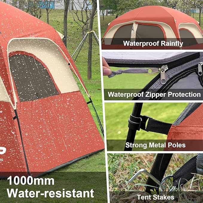 CAMPROS CP Upgraded 6/8 Person Camping Tents, Waterproof Windproof Family Tent with Larger Mesh Windows & Door, Double Layer, Easy Set Up, All-Season Dome Tent with Top Rainfly & Carry Bag