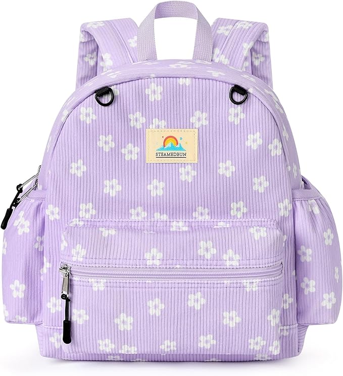 STEAMEDBUN Corduroy Toddler Backpack for Girls 2-4: Kids backpack for Boys Girls - 12 inch Preschool Kindergarten Backpacks - Floral