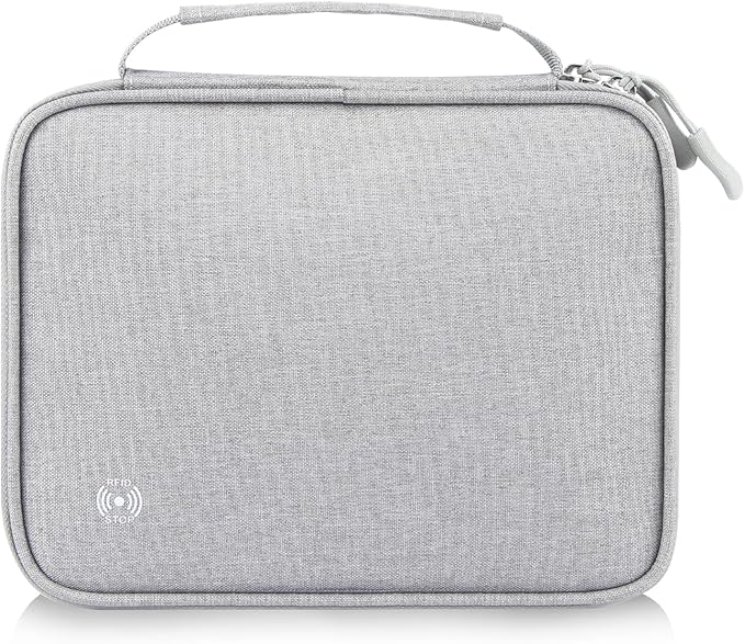 RFID Blocking Travel Wallet, RFID Passport Wallet for Women/Men,Tote Passport Holder for Travel Family, Waterproof Passport Holders Bag,Travel Document Organizer Credit Cards Case(Grey-Large)