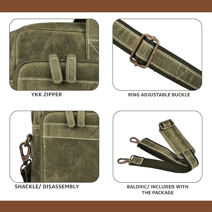 LEATHER VILLAGE 18" Leather Laptop Messenger Briefcase Bag for Men-Leather Satchel for Travel and Office Shoulder Bag- Olive