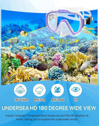 Ubekezele Snorkeling Gear for Adults Men Women,4 in 1 Snorkel Set with Panoramic View Diving Mask Anti-Fog Anti-Leak,Dry Top Snorkel,Fins and Travel Bag for Swimming,Snorkeling and Travel Diving