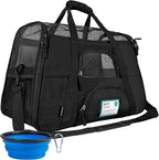 PetAmi Airline Approved Pet Carrier for Cats & Small Dogs, Soft Sided TSA Travel Carrier Bag with Sherpa Bed, Breathable Mesh Ventilation, Collapsible Bowl, Fits Under Seat, Up to 18 lbs, Small Black