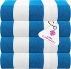 CASA COPENHAGEN Cabana Towel 4Pcs Turquoise Designer Stripe Beach Towels Gift Set, 30"x60" Oversized 100% Cotton Pool Bath Towel for Beach Gift Set (Perfect Summer Gift Set for Women & Men)