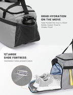 SKYSPER Gym Bag for Men & Women with Shoe Compartment, Carry-on Gym Duffle Bag for Travel and Sports, Workout Overnight Bag with Large Wet Pocket, Gray