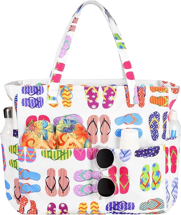 Trifabricy Beach Bags for Women Waterproof Sandproof Women Tote Bag, Large Beach Bag with Zipper for Gym Travel Vocation