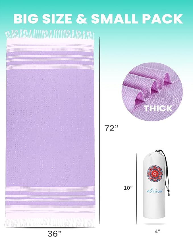 2 Pack Turkish Beach Towel Vacation Essentials Quick Dry Sand Free Soft Absorbent Adult Oversized Bath Pool Swim Long Wide Stripe Towel Sound Cloud Linen Sandfree Chamoi Mat Summer Thing Thin Travel