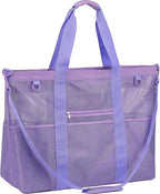 Fammart Mesh Beach Bag, Large Beach Tote with Zipper Pocket, Toys Pool Bag for Family Travel Vacation Cruise Essentials