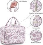 Narwey Travel Toiletry Bag for Women Large Hanging Makeup Bag Organizer Toiletries Bag for Full Size Essentials Accessories Cosmetics (Dusty Pink Flower (Large))