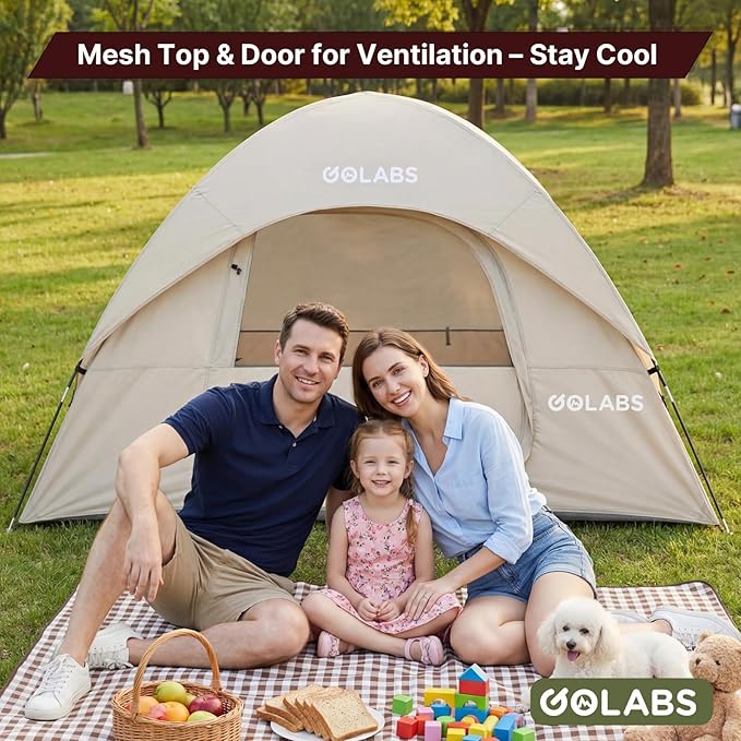 Golabs CT1 2 Person Camping Tent, Easy Set Up in 3 Mins, PU800mm Waterproof w/Mesh Top & Door with Ventilation, Lightweight 4.4lbs Portable Family Tent with Carry Bag &Interior Storage Pockets &Hook