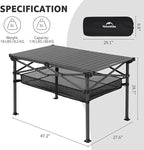 Naturehike Folding Camping Table, Spacious Tabletop Area for 4-6 Person, Portable Aluminum Camp Table for Outdoor, Camping, Picnic, Beach, Carry Bag