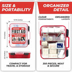 M2 BASICS 350 Piece First Aid Kit, Wall Mount Hard Case with Dual Layer Compartments for Workplace, Office, Warehouse, Home, Car