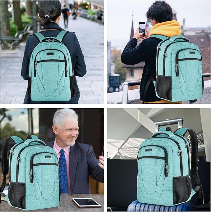 BIKROD Teal Backpack for Women and Men, Extra Large School Backpacks for Teens, Water Resistant Back Pack Fits 17 Inch Laptop, Business Anti Theft Sturdy Computer Bag Gifts