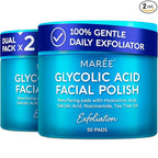 MAREE Glycolic Acid Polishes 2 PACK - Toner Polishes for Face Cleansing - Tea Tree Oil, Salicylic Acid & Vitamins E, B3, B5 - Facial Peel & Radiance Deep Cleaning Effect