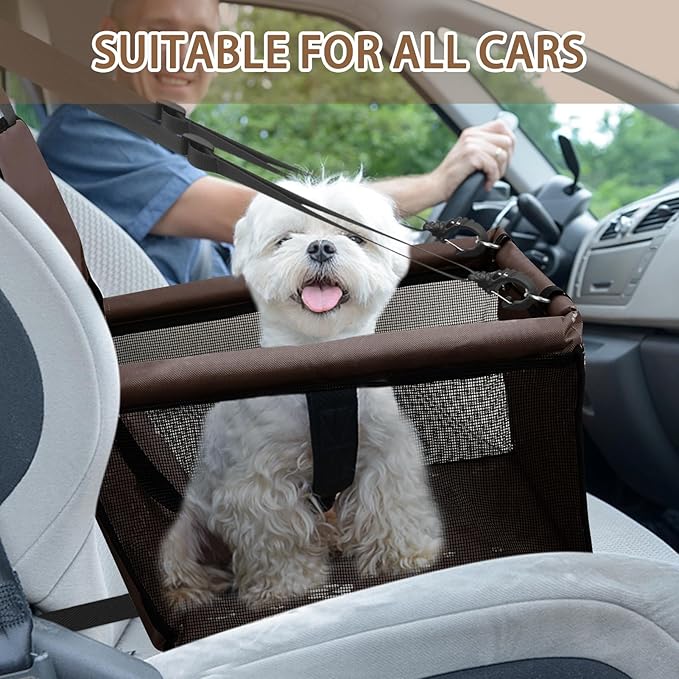 Dog Car Seat Foldable Dog Car Booster Seat Waterproof Breathable Oxford Travel Bag for Small to Medium Dogs, Puppies, and Pets-Pure Coffee