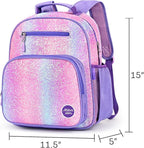 mibasies Girls Backpack 5-8: Glitter Kids Backpacks for Girls - Girl Bookbag for Elementary School - Purple