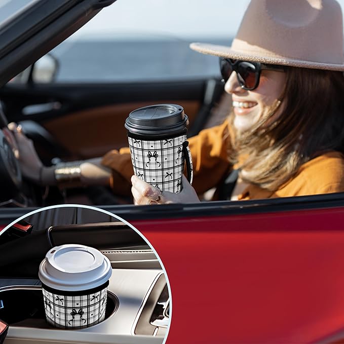 KJQJLY 3 Pack Reusable Iced Coffee Sleeves for Iced Coffee Cups or Drinks Reusable Neoprene Insulated Sleeves for Hot and Cold Drinks from Starbucks, Dunkin, And More (Black Bow)