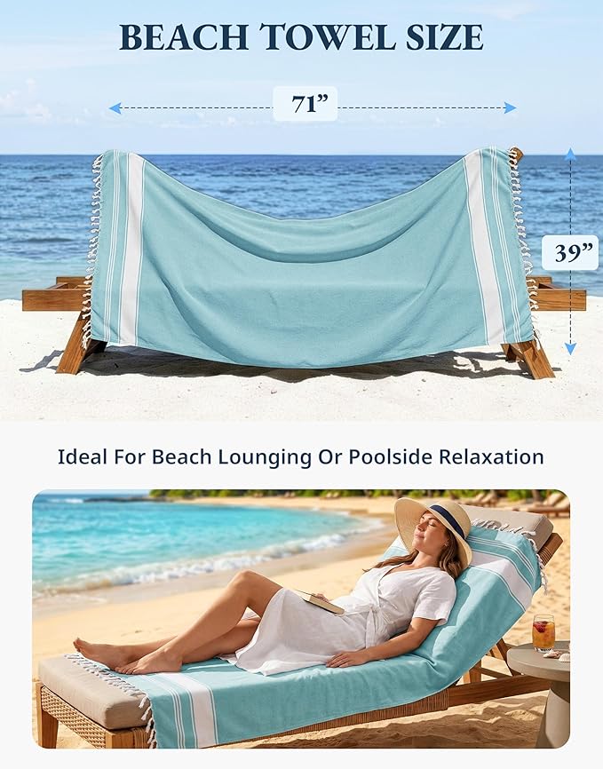 LANE LINEN Turkish Beach Towels for Women, Set of 6 - Large 39"x71", Pre-Washed, No-Shrink, Sand-Free, Quick Dry, Lightweight, Soft Beach Bath Towels - Vintage Beach