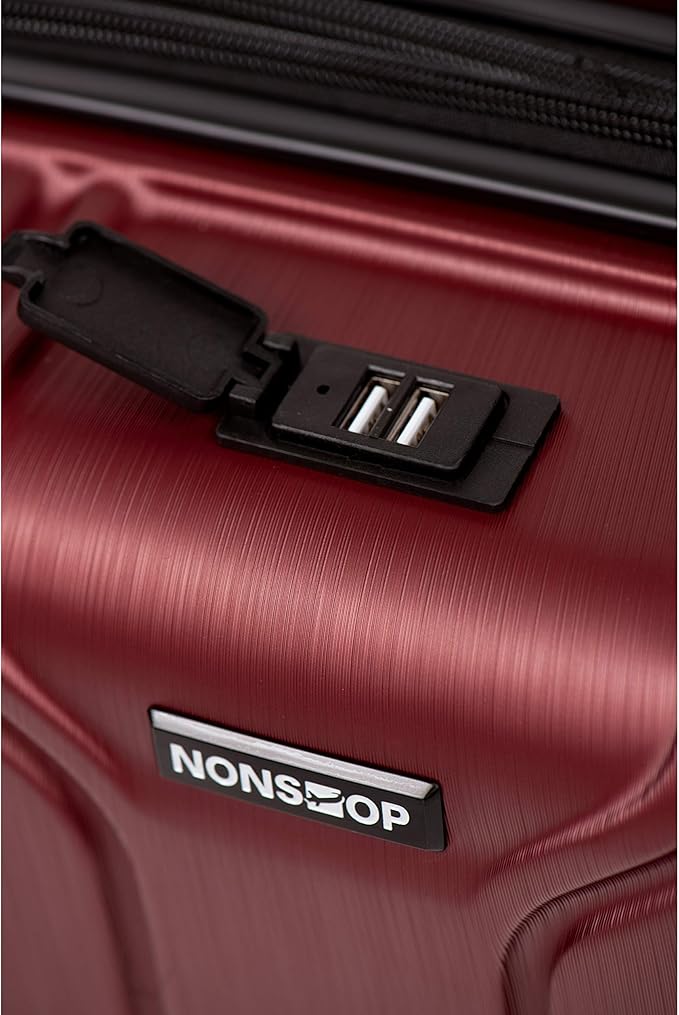NONSTOP NEW YORK Luggage Expandable Spinner Wheels hard side shell Travel Suitcase Lightweight, TSA Lock, Double USB Port (Burgundy, Carry-On 20-Inch)
