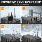 TESSAN Universal Travel Adapter, 100W GaN International Power Adaptor with 4 USB Ports (2 USB C), Worldwide Plug Adapter for US to EU Europe UK AUS France Italy Spain Ireland(Type C G A I), Black