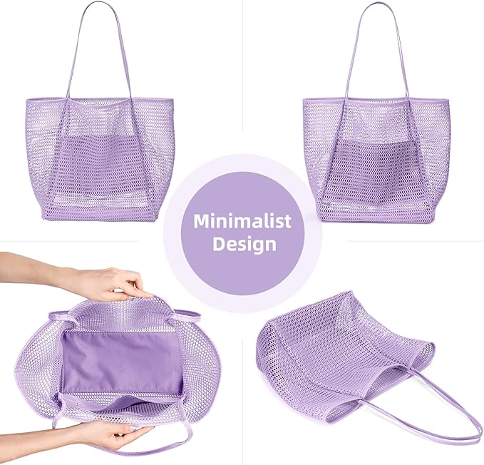 KALIDI Beach Nylon Mesh Tote Bag, Casual Tote Bag Hobo Women Foldable MAX 23L Shoulder Bag For Beach Picnic Vacation