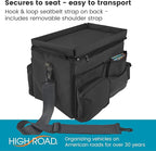 High Road CarHop Front Seat Car Organizer with Car Cup Holder, Passenger Seat Tray and Padded Filing or Cooler Compartment with Side Pocket Storage