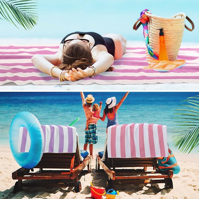 EBOOT 10 Pack Oversized Beach Towel Set Extra Large Pool Towels Microfiber Quick Dry Swim Blanket for Adult Women Men Face Hand Body Bath Travel Pool(Fancy Color,28 x 59 Inch,Cabana Stripe)