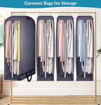 KIMBORA 10" Gusseted Clear Garment Bags for Hanging Clothes Storage, 43" Suit Bags for Closet Storage with Handles, Garment Covers for Coats, Jackets, Sweaters (4 Packs, Grey)