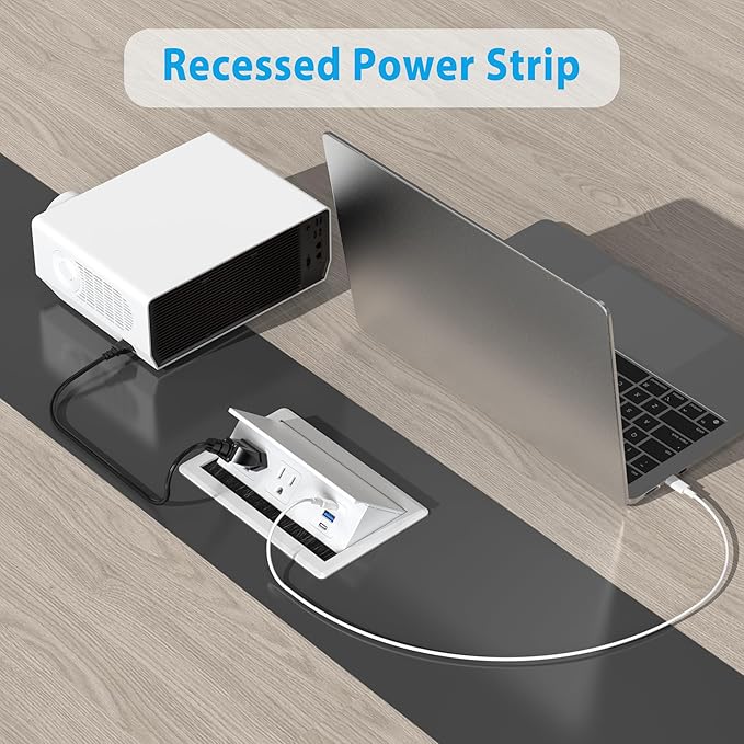 Table Power Outlet Hub PD20W USB-C Fast Charging Station, Recessed Outlet with 2AC Outlets and USB Ports for Conference Room Kitchen Countertop, White